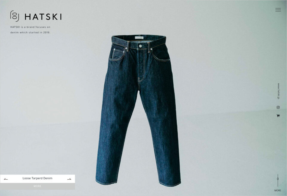 HATSKI – a brand focuses on denim which started in 2016.ウェブサイトの画面キャプチャ画像