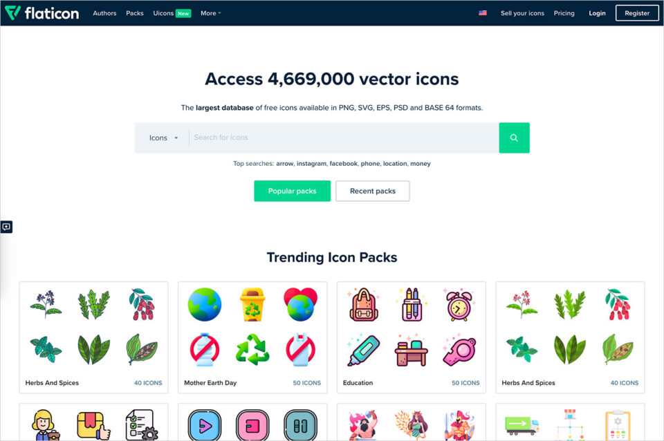 Free vector icons – SVG, PSD, PNG, EPS & Icon Font – Thousands of free iconsウェブサイトの画面キャプチャ画像