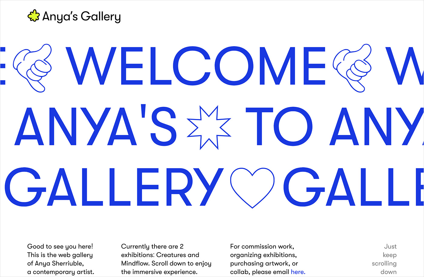 Anya’s Gallery | Portfolio of Anya Sherriuble, the contemporary artist in Chicagoウェブサイトの画面キャプチャ画像