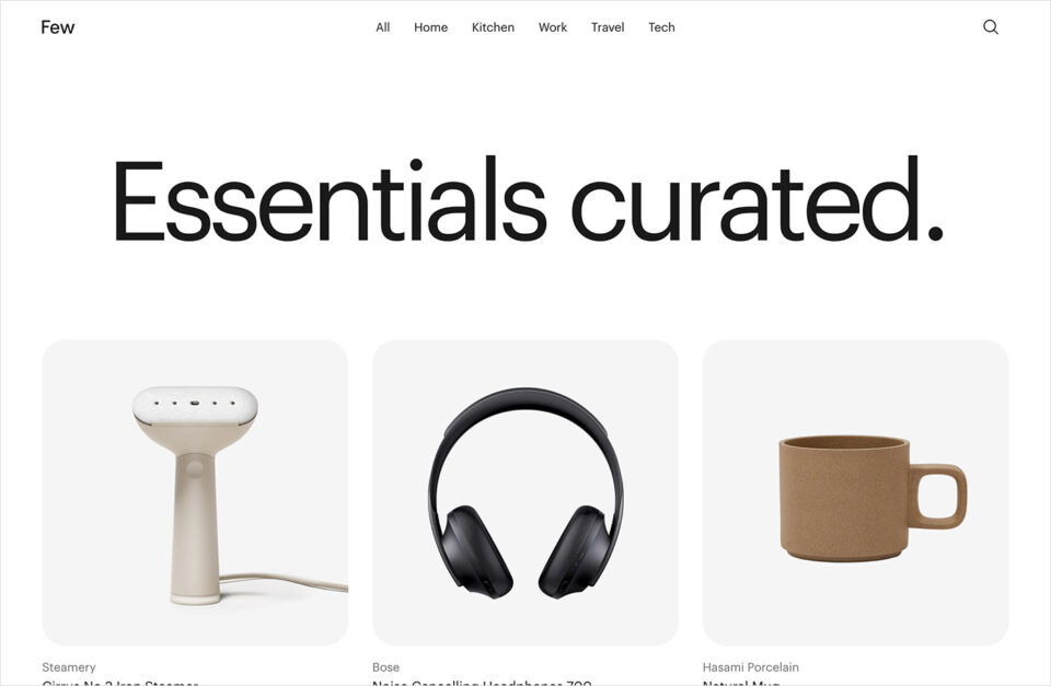 Few – Essentials curatedウェブサイトの画面キャプチャ画像