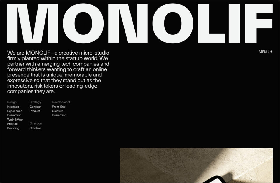 MONOLIF — a curiously creative micro-studioウェブサイトの画面キャプチャ画像
