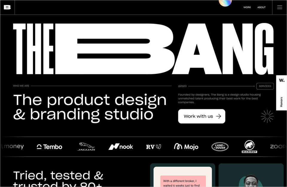 The Bang – The product design & branding studioウェブサイトの画面キャプチャ画像
