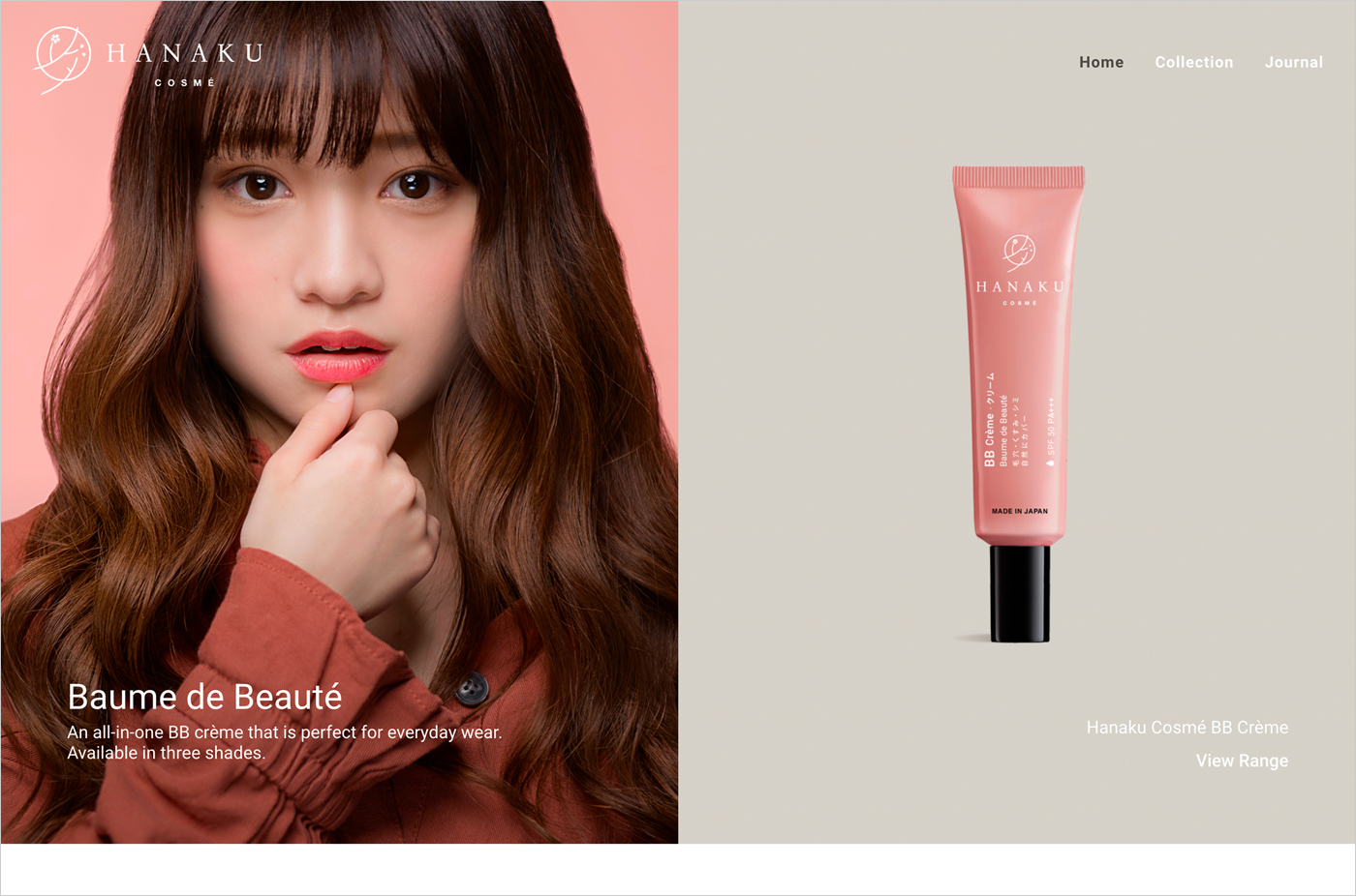 HANAKU Cosmé Japanese Skincare & Beauty Cosmetics | Made in Japanウェブサイトの画面キャプチャ画像
