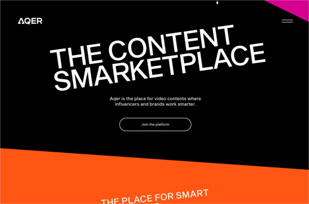 AQER | The video content platform for influencers and brandsウェブサイトの画面キャプチャ画像