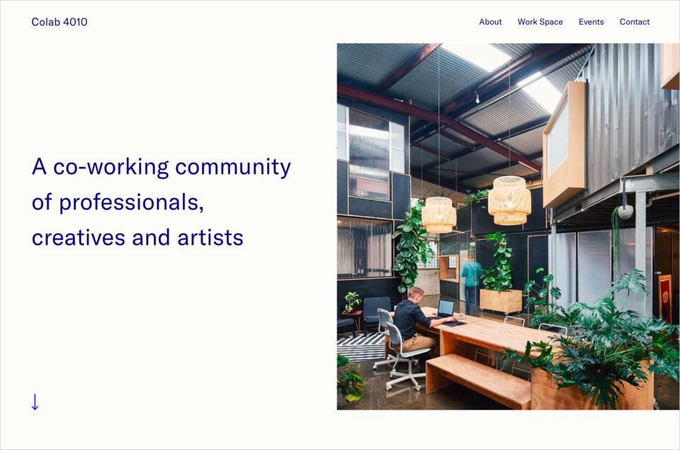 Colab 4010 | A co-working community of professionals, creatives and artistsウェブサイトの画面キャプチャ画像