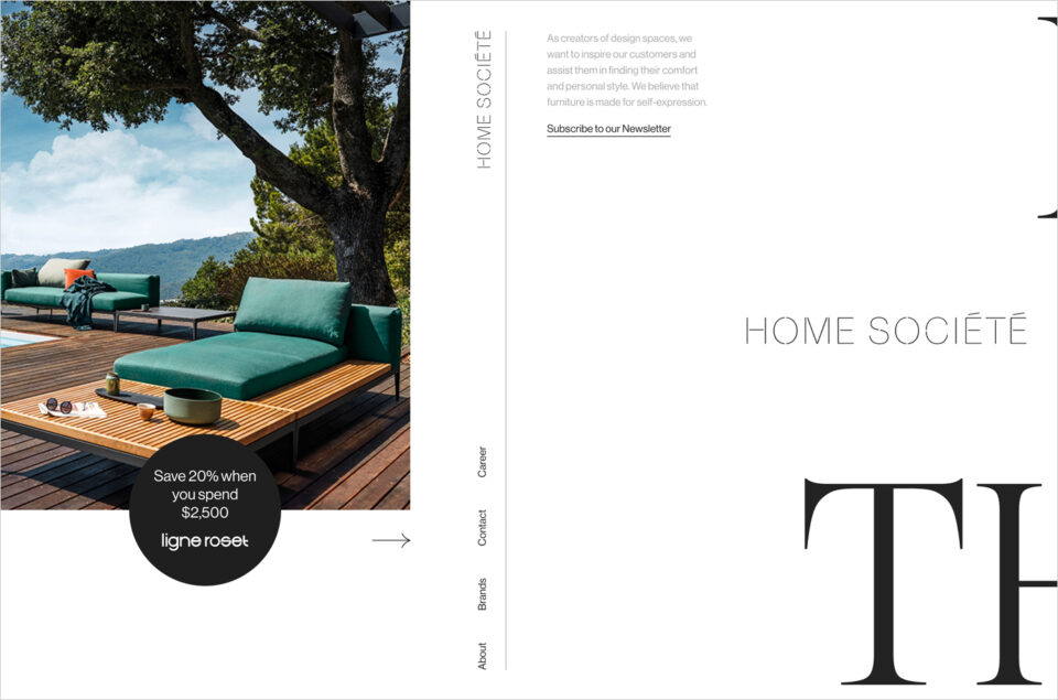 Home Société | Contemporary Home & Outdoor Furnitureウェブサイトの画面キャプチャ画像