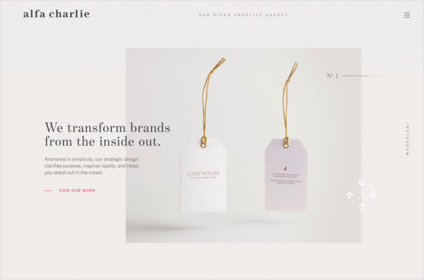 Alfa Charlie – San Diego Creative Agencyウェブサイトの画面キャプチャ画像