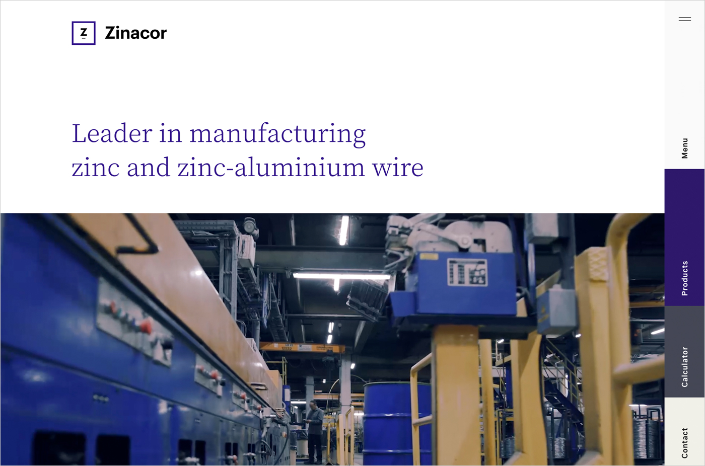 Leader in manufacturing zinc and zinc-aluminium wire – Zinacorウェブサイトの画面キャプチャ画像