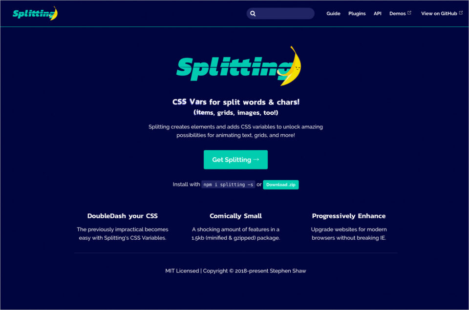 splitting.jsウェブサイトの画面キャプチャ画像