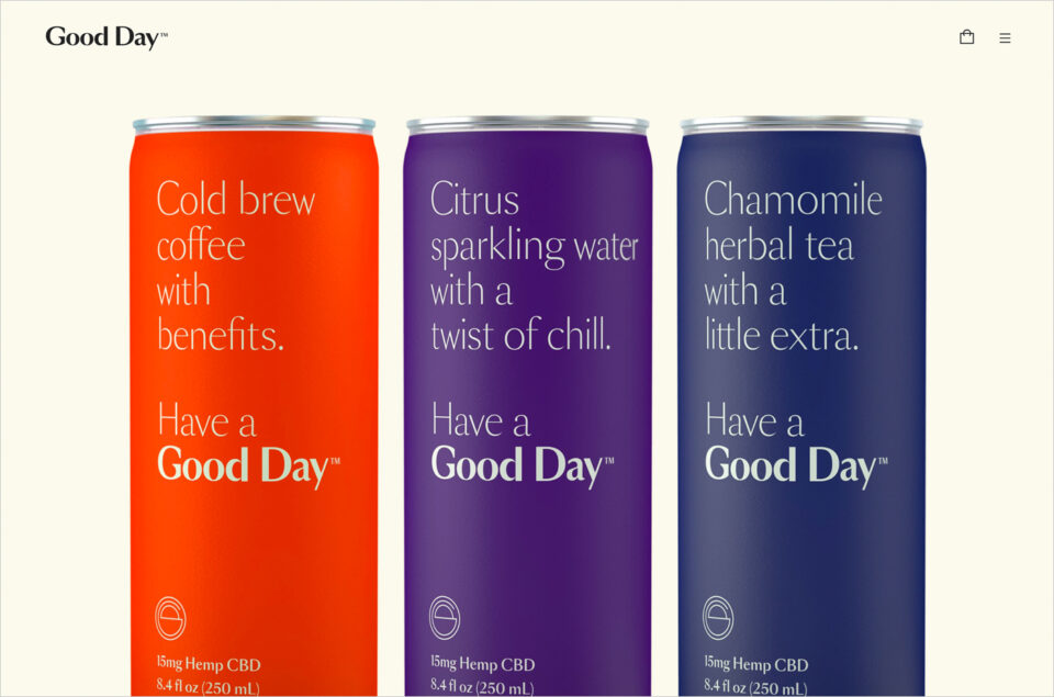 Good Day | CBD beverages for better days – Good Day Beverageウェブサイトの画面キャプチャ画像