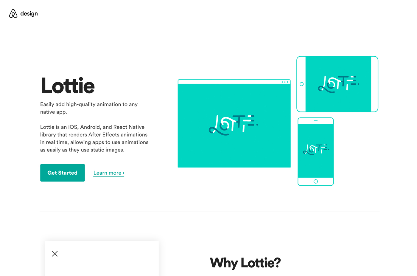 Lottie by airbnb designウェブサイトの画面キャプチャ画像