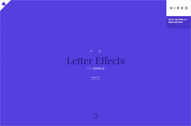 Inspiration for Letter Effects with anime.js | Codropsウェブサイトの画面キャプチャ画像