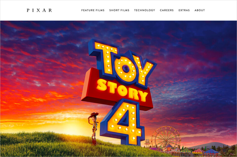 Pixar Animation Studiosウェブサイトの画面キャプチャ画像