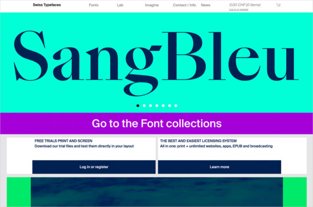 Swiss Typefacesウェブサイトの画面キャプチャ画像