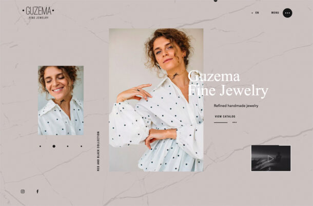 Guzema Fine Jewelryウェブサイトの画面キャプチャ画像