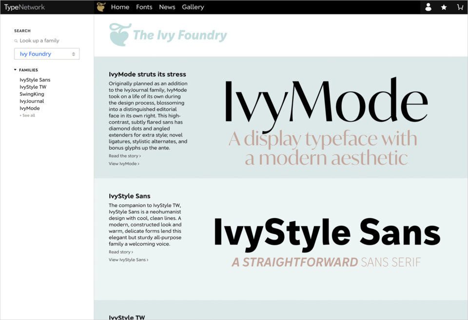 Ivy Foundry on Type Networkウェブサイトの画面キャプチャ画像