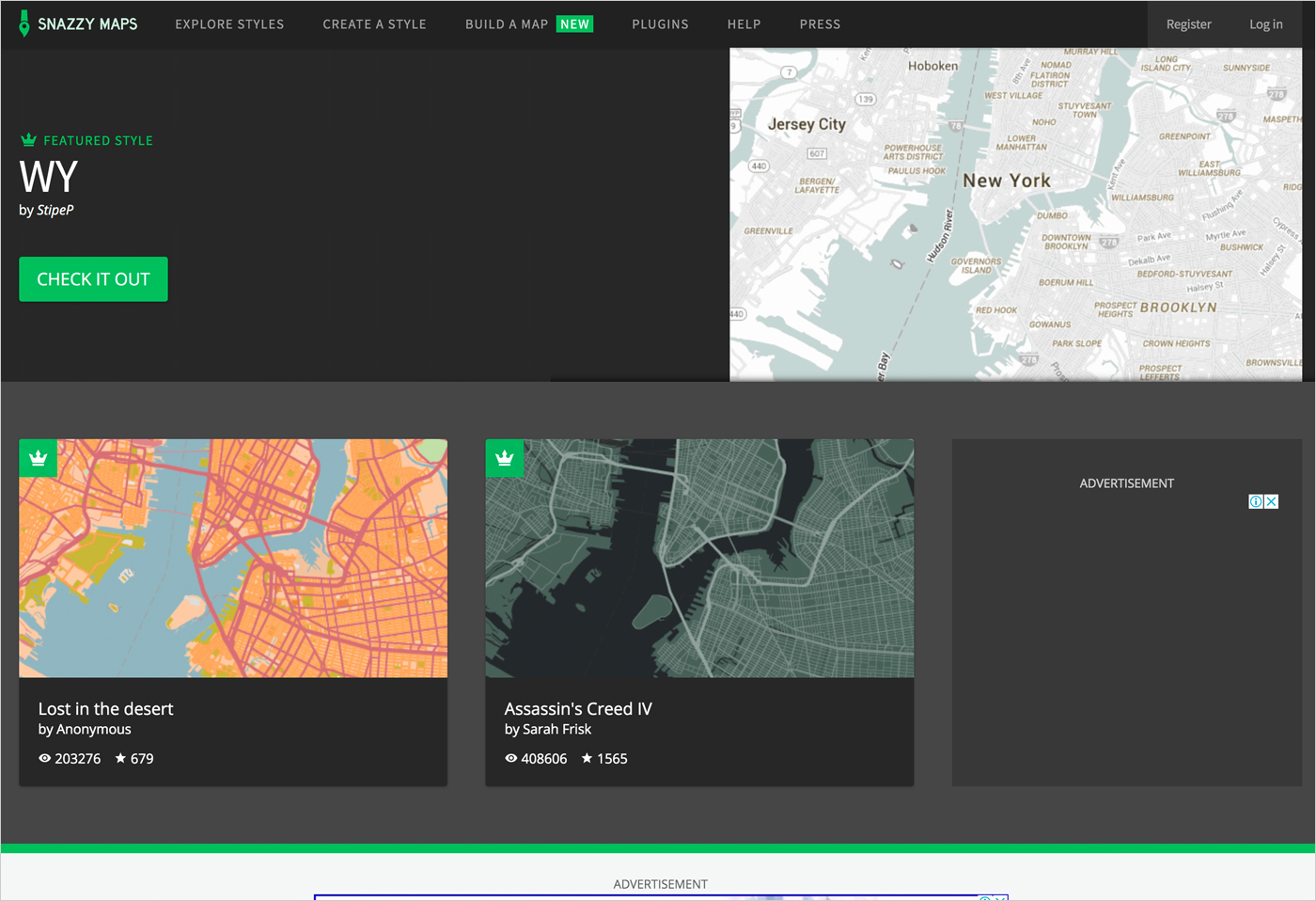 Snazzy Maps – Free Styles for Google Mapsウェブサイトの画面キャプチャ画像