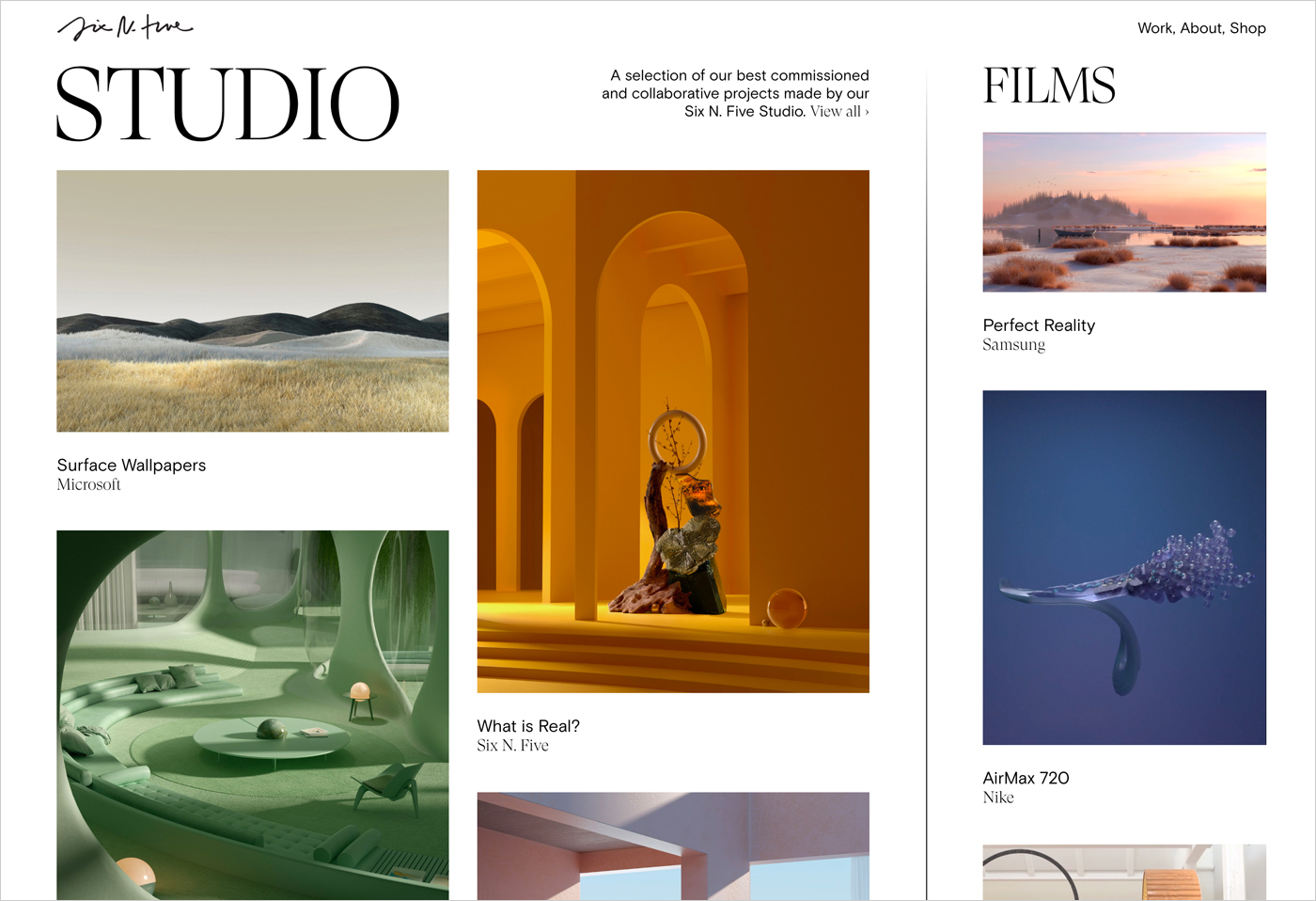 Six N. Five — Images, Films and Objects — Multidisciplinary Design Studioウェブサイトの画面キャプチャ画像