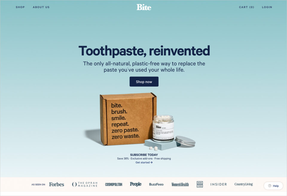 Bite Toothpaste Bitsウェブサイトの画面キャプチャ画像