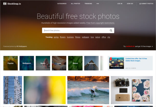 StockSnapウェブサイトの画面キャプチャ画像