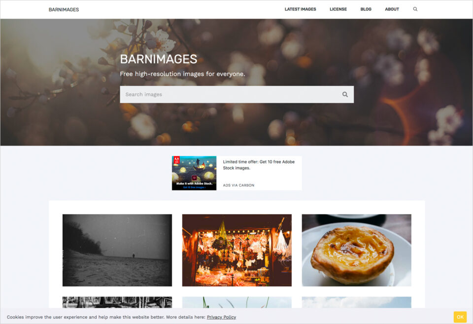 BARNIMAGESウェブサイトの画面キャプチャ画像