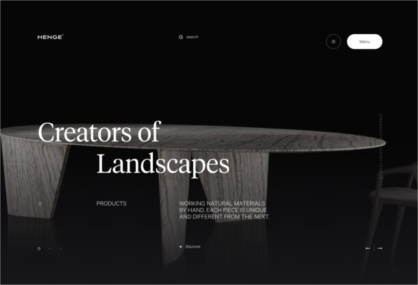 Henge | Design Furnitureウェブサイトの画面キャプチャ画像