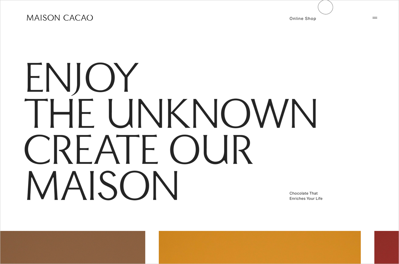 MAISON CACAO公式ブランドサイトウェブサイトの画面キャプチャ画像