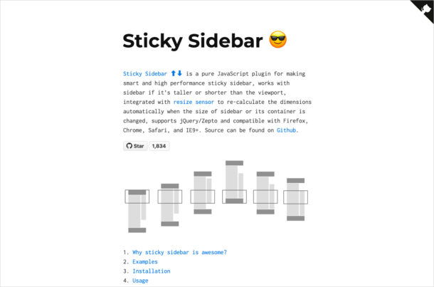 Sticky Sidebarウェブサイトの画面キャプチャ画像
