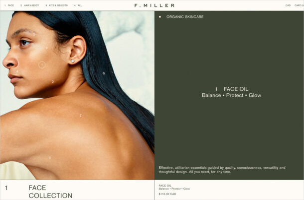 F. Miller Skincareウェブサイトの画面キャプチャ画像