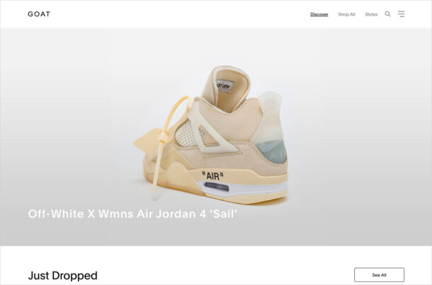 GOAT: Buy and Sell Authentic Sneakersウェブサイトの画面キャプチャ画像