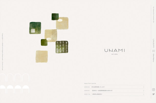 UNAMI | 神宮前にある予約制の小さなネイルサロンウェブサイトの画面キャプチャ画像