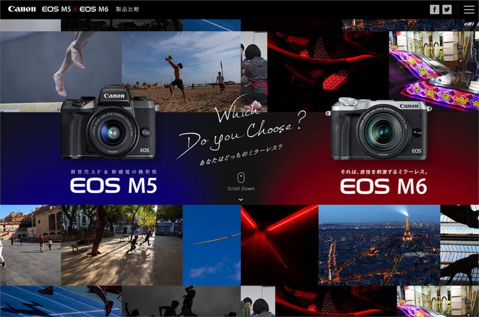 EOS M5 × EOS M6 製品比較 Which do you choose?ウェブサイトの画面キャプチャ画像