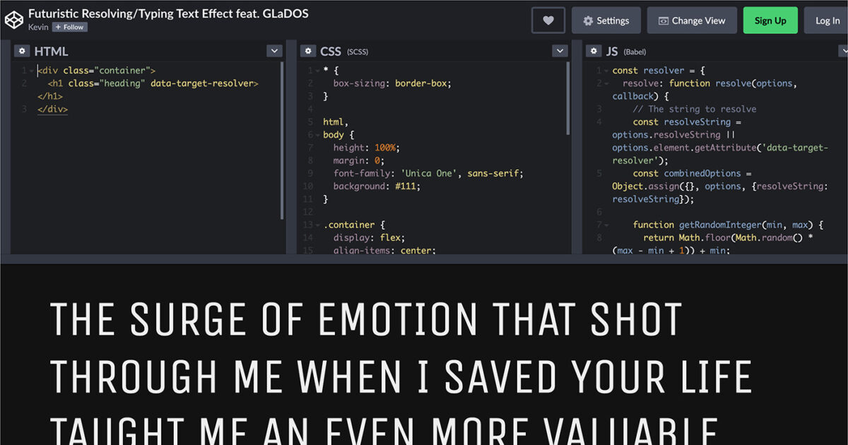 CodePen Home Futuristic Resolving/Typing Text Effect feat. GLaDOS – Web ...