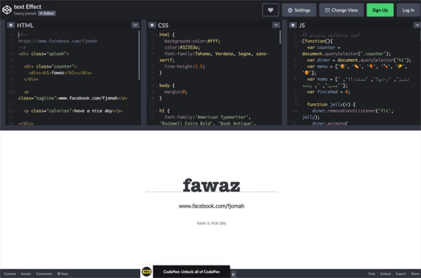 text Effect – fawazウェブサイトの画面キャプチャ画像