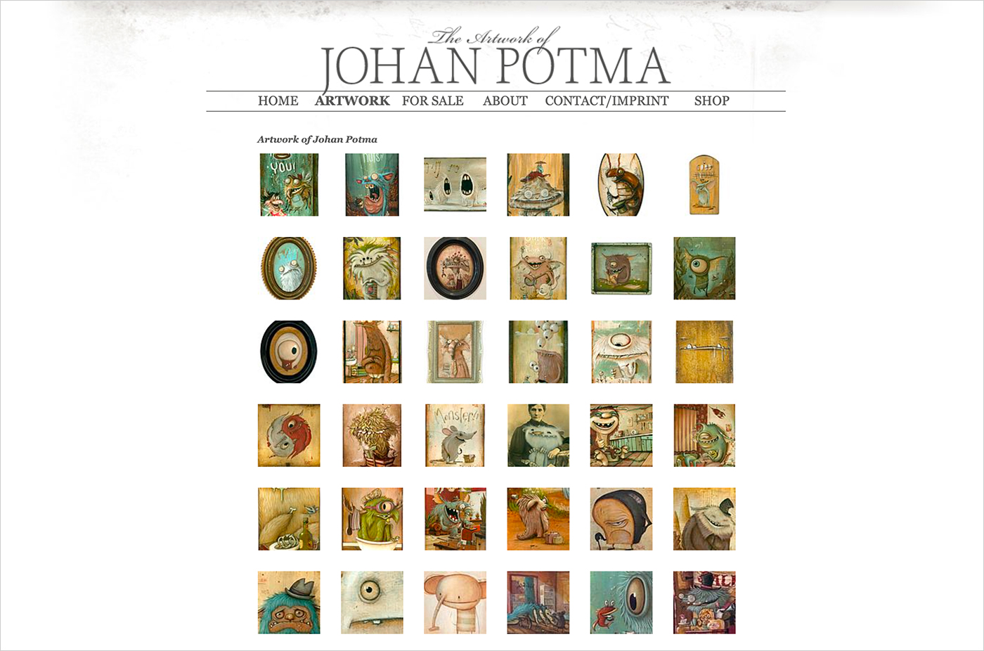 The artwork of Johan Potmaウェブサイトの画面キャプチャ画像