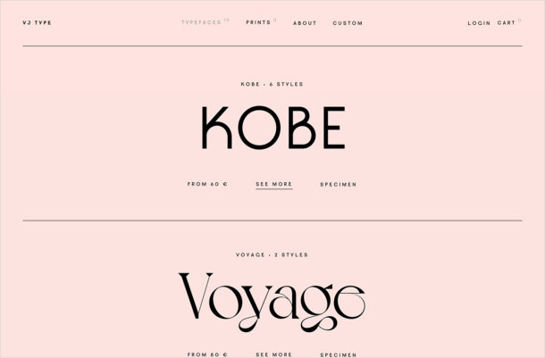 VJ Type Typefacesウェブサイトの画面キャプチャ画像