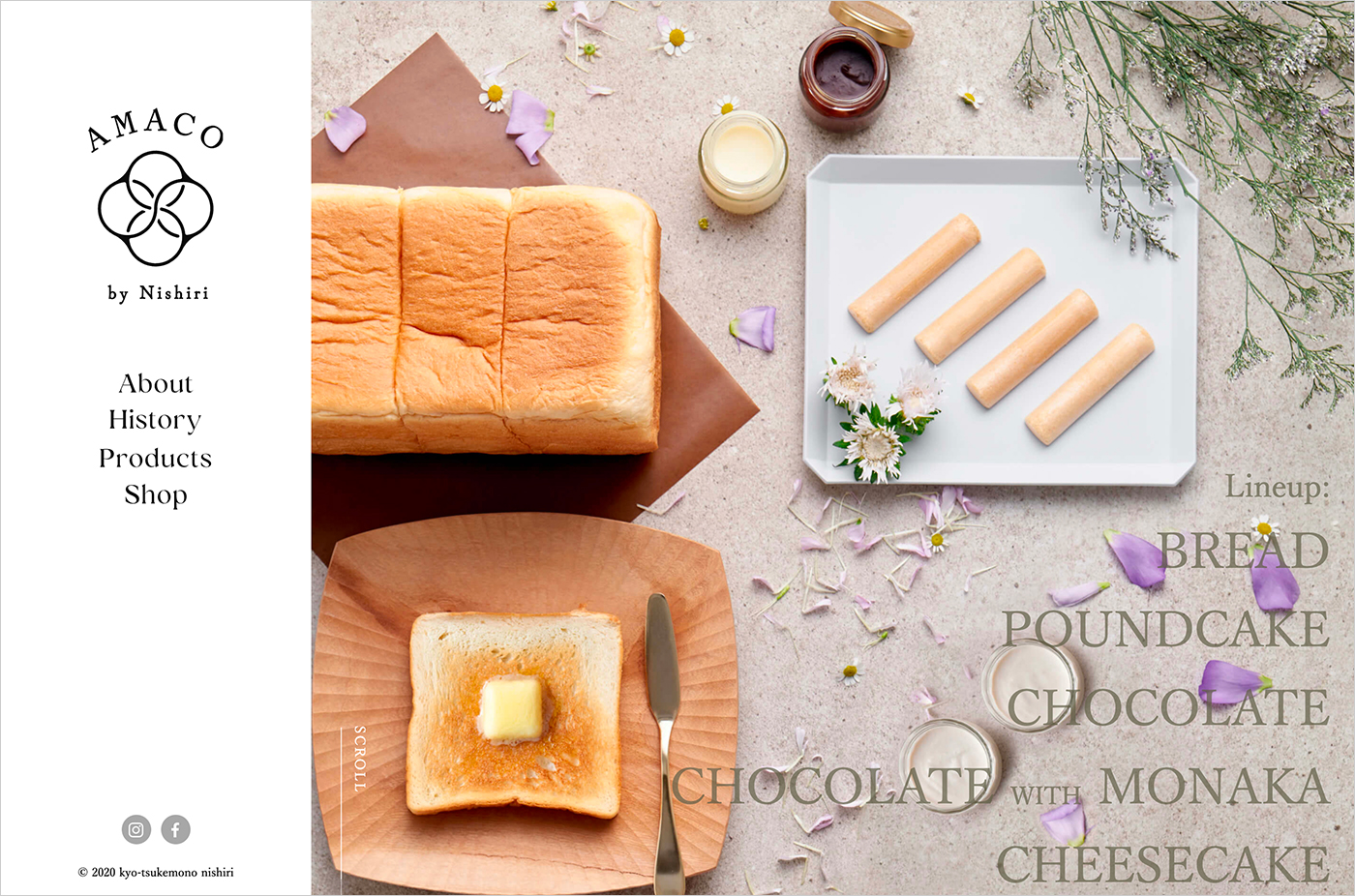 AMACO | 発酵甘麹から生まれた、からだに優しいパンとスイーツ。ウェブサイトの画面キャプチャ画像