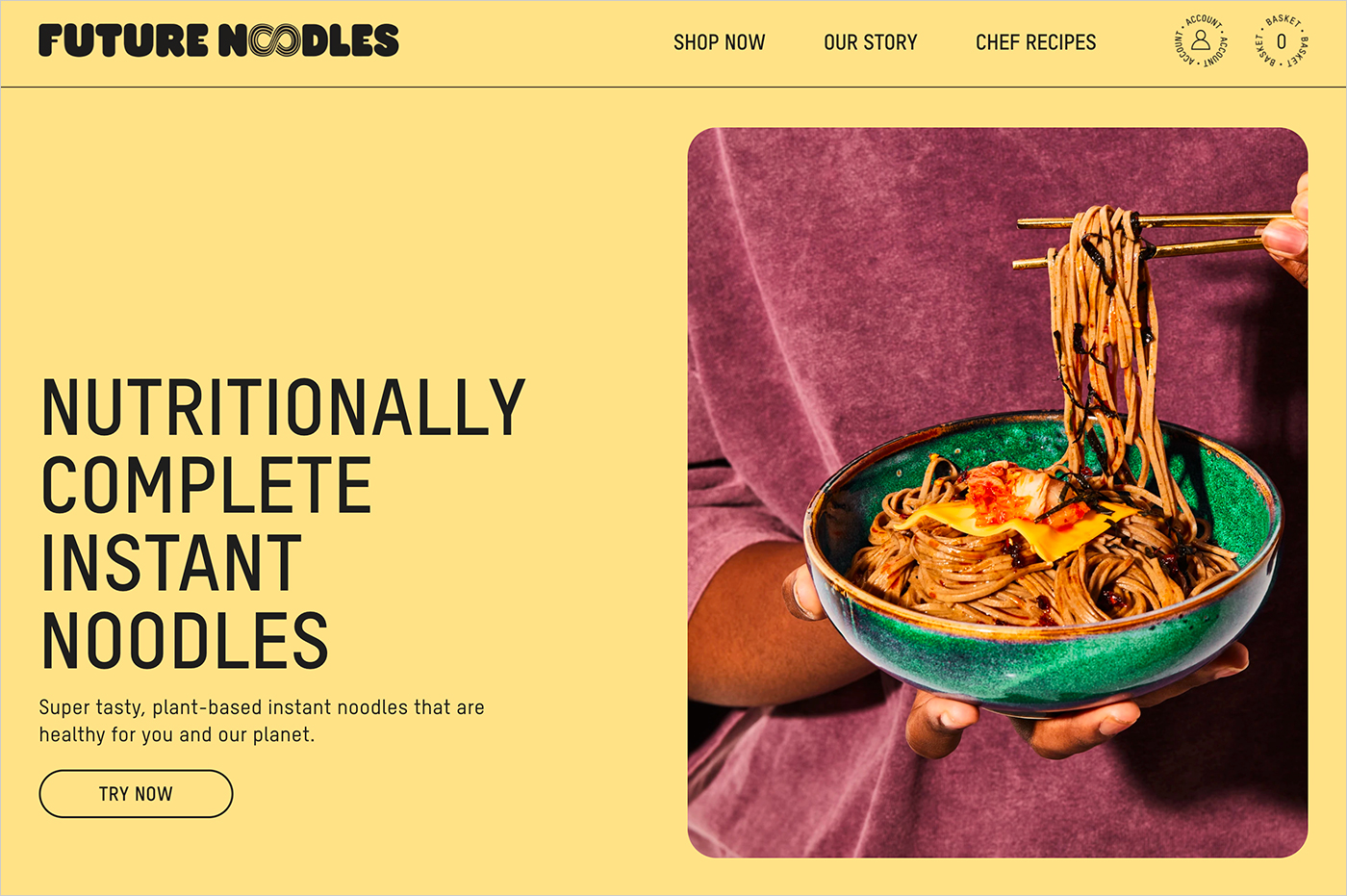 Future Noodles – Nutritionally complete, plant-based instant meals.ウェブサイトの画面キャプチャ画像
