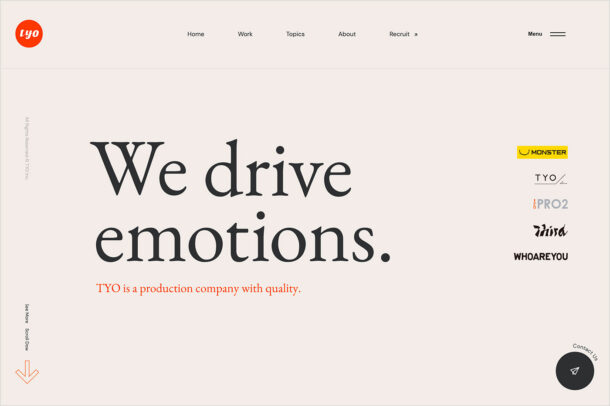TYO – We drive emotions.ウェブサイトの画面キャプチャ画像