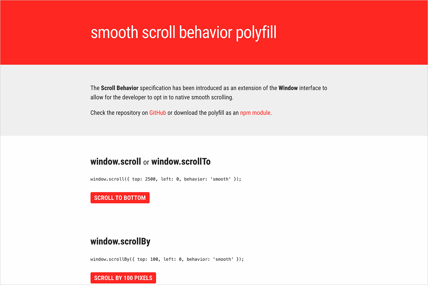 Smooth Scroll behavior polyfillウェブサイトの画面キャプチャ画像