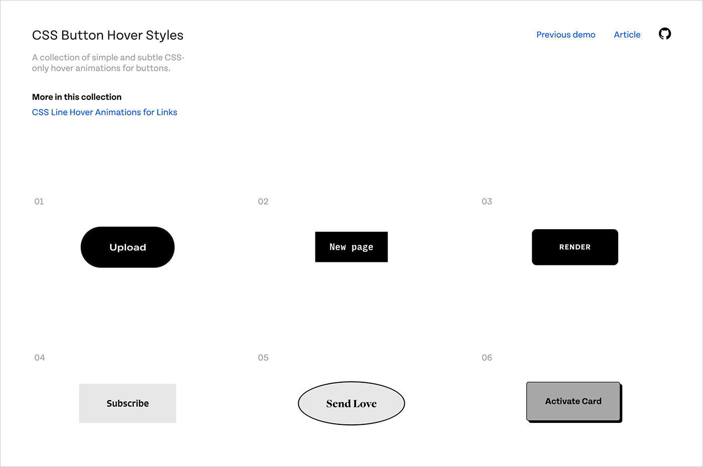CSS Button Hover Stylesウェブサイトの画面キャプチャ画像