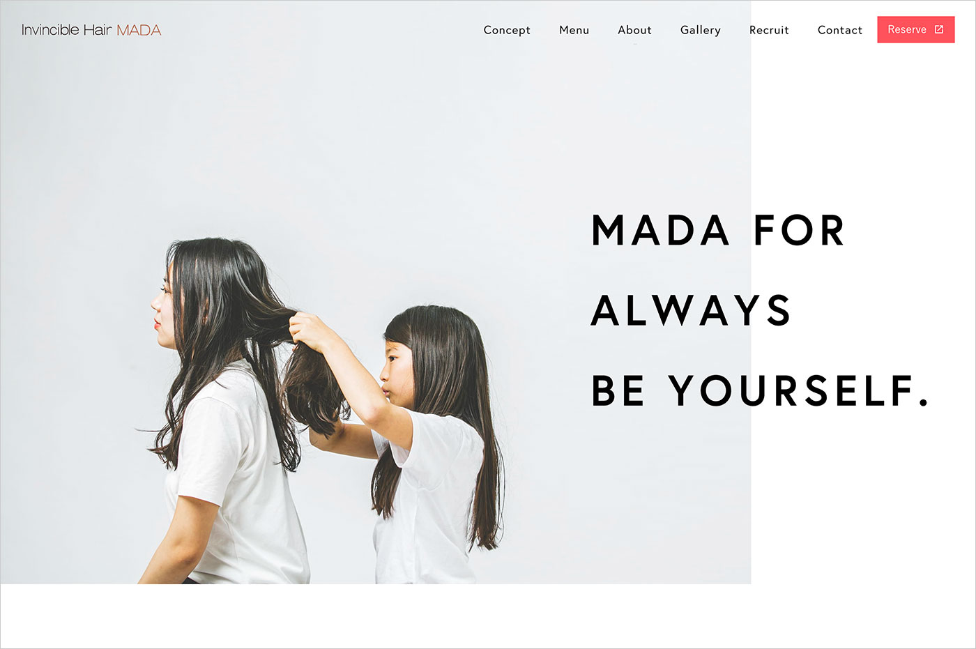 Invincible Hair MADA｜姫路の隠れ家ヘアサロンウェブサイトの画面キャプチャ画像
