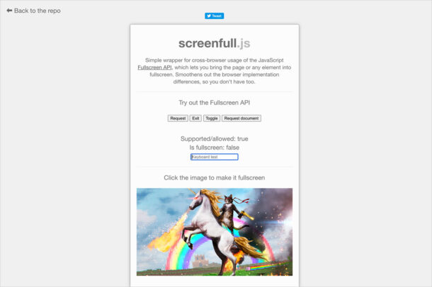 screenfull.jsウェブサイトの画面キャプチャ画像