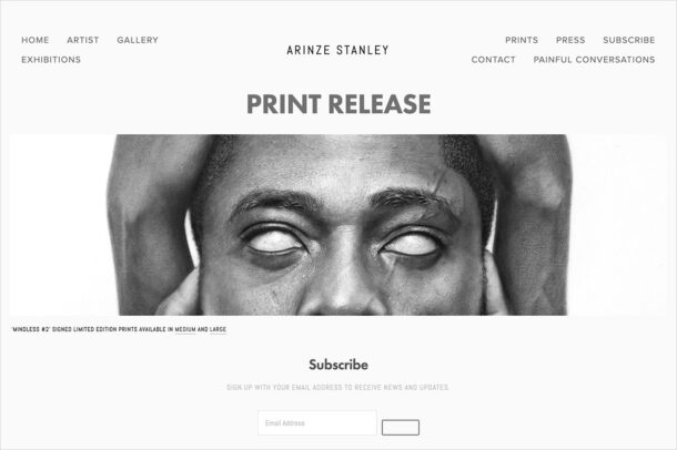 ARINZE STANLEYウェブサイトの画面キャプチャ画像