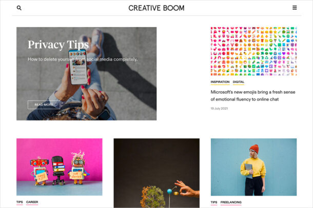 Art & Design Magazine for the Creative Industries | Creative Boomウェブサイトの画面キャプチャ画像