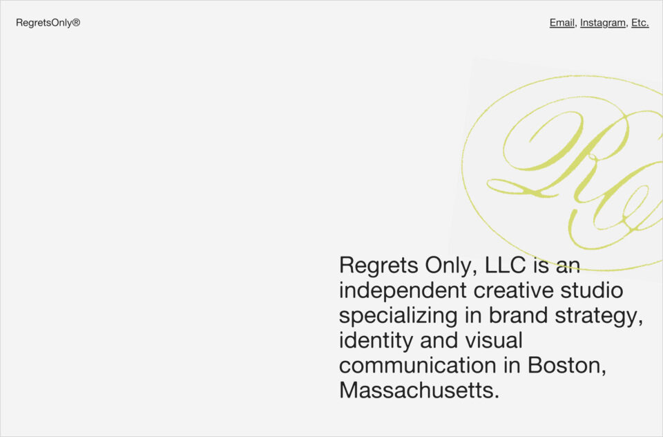 RegretsOnly® — An independent design studio in Boston, Massachusetts.ウェブサイトの画面キャプチャ画像