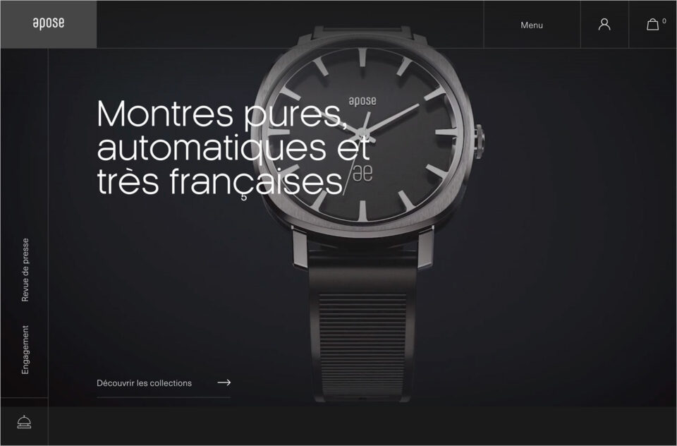 Apose, montres haut de gamme, automatiques et très françaisesウェブサイトの画面キャプチャ画像