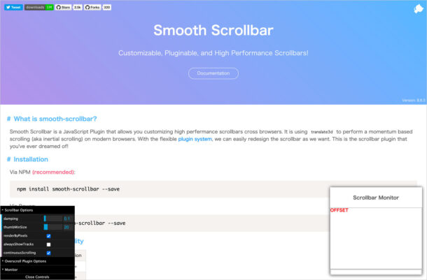 Smooth Scrollbarウェブサイトの画面キャプチャ画像