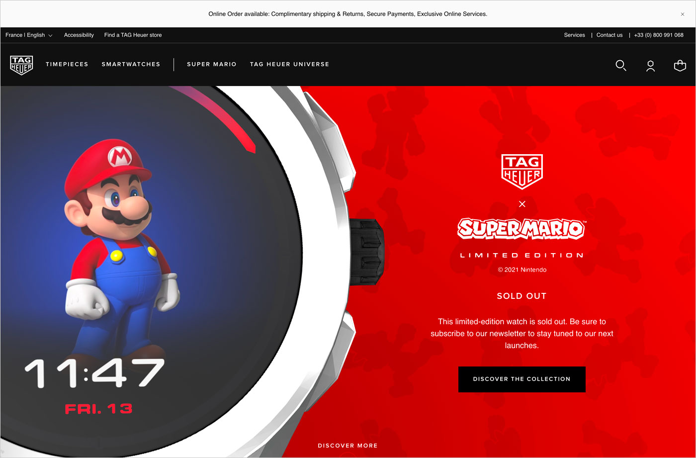 TAG Heuer Connected × Super Mario – SBG8A13 | TAG Heuerウェブサイトの画面キャプチャ画像