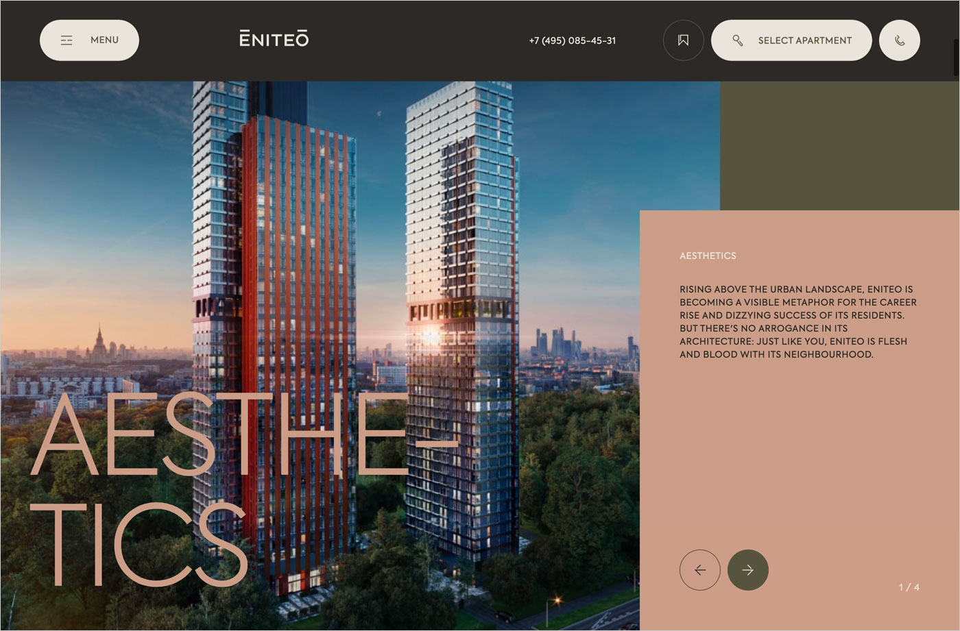 Residential Complex Eniteoウェブサイトの画面キャプチャ画像